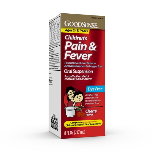 [BRSROHQLAUBQMD3X] GoodSense Children's Dye-Free, Acetaminophen 160 mg per 5 mL Oral Suspension, Cherry Flavor, 8 FL OZ