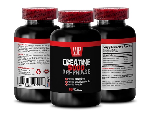 [BRSWKY3QDEGRYCLI] VIP VITAMINS Muscle gain Supplements for Men - CREATINE TRI-Phase 5000 - creatine hcl - 1 Bottle (90 Tablets)
