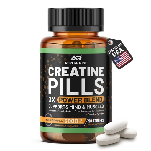 [BRSRGYIZDMHA4ALL] Creatine Pills for Men | 90 Tablets | High Dose 5g Daily | 3X Power Blend - Monohydrate, AKG & Pyruvate | No Powder | Non-GMO