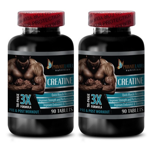 [BRSWGED7PN5B63IU] PRIVATE LABEL Muscle Alive - CREATINE TRI-Phase - 3X Formula - PRE & Post Workout - creatine in Powder - 2 Bottles (180 Tablets)