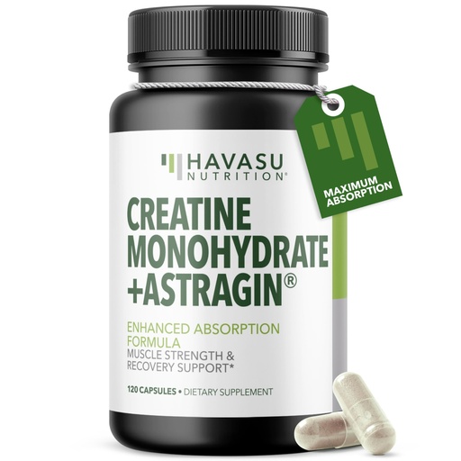 [BRSRAHYECAMWYE37] Micronized Creatine Monohydrate Capsules with AstraGin - Supports Muscle Strength, Energy, and Recovery - 120 Count - Enhanced Absorption Formula - 3g Per Serving - Vegan and Non-GMO - Month Supply