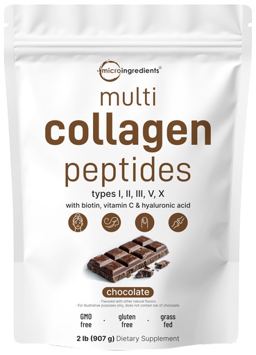 [BRSRAZDRBEIQO2DB] Micro Ingredients Multi Collagen Peptides Powder, 2lb | Type I, II, III, V, X + Biotin, Vitamin C & Hyaluronic Acid | Chocolate Flavor | Supports Hair, Skin & Joint Health | Keto, Non-GMO