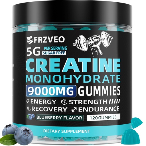 [BRSREAQOOZ5Q4FD4] Creatine Monohydrate Gummies 9000mg for Men & Women, Potent Creatine Supplement 5g Chewables Creatine Per Serving, Pre-Workout Gummies for Enhanced Strength, Energy & Muscle Growth - 120 Count