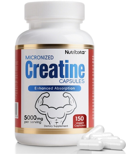 [BRSREGL5AUAQO2Q3] Micronized Creatine Monohydrate Capsules -5000mg per Serving with Vitamin B12 for Women & Men- Easy to Swallow, Vegan, Gluten Free,150 Count