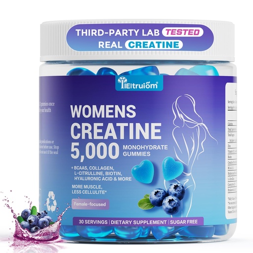 [BRSREFIDOZYROGTP] Creatine Gummies for Women 5000mg – Sugar Free Creatine Monohydrate Chews for Strength, Lean Muscle & Recovery, with Collagen & BCAA, Pre Workout Supplement, 90 Gummies