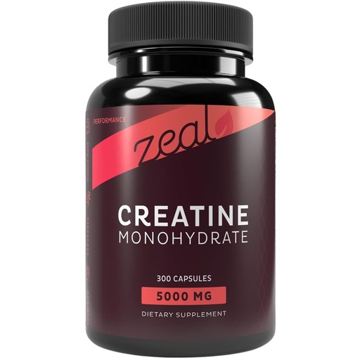 [BRSRACTRAUAROCL2] Zeal Creatine Monohydrate Capsules 5000mg Per Serving – Micronized Creatine Supplement, 300 Capsules (30 Servings) – Unflavored Creatine Pills – Gluten Free, Non-GMO