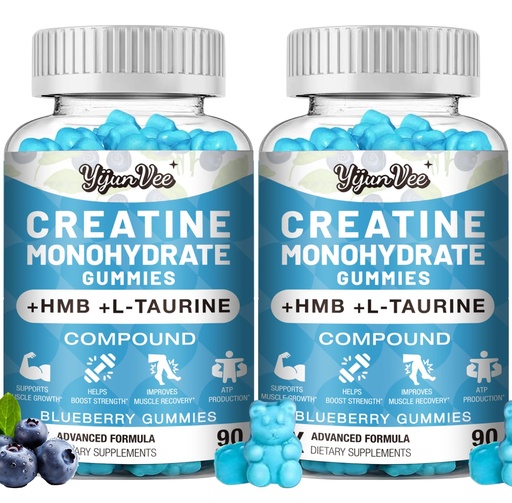[BRSRGYY2CB4GKCL6] 8000MG Creatine HMB Monohydrate Gummies for Men & Women - L-Carnitine,L-Taurine & Vitamin B6 12,10X Absorption,8 Gram of Creatine Monohydrate per Serving, Blueberry Flavor Gummy,180 Counts