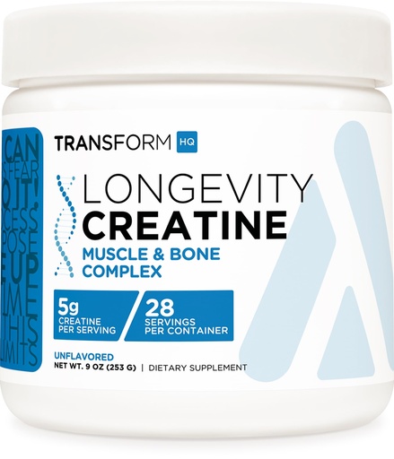[BRSREEAQC4PGC33L] TransformHQ Healthy Aging Longevity Creatine Powder (28 Servings) Unflavored - Muscle & Bone Complex, 5g per Serving