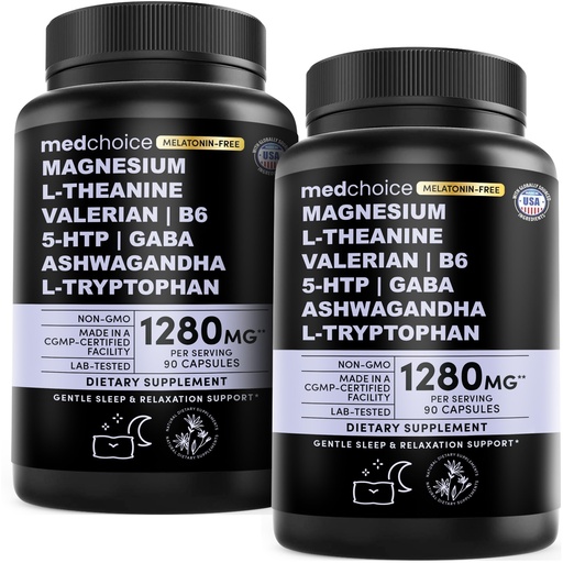 [BRSRABATCJ5GMET7] 12-in-1 Sleep Support Capsules - Melatonin-Free, Non-Habit Forming Sleep Supplement with a Balanced Blend of Magnesium, Ashwagandha, L-Tryptophan, Valerian Root, GABA, 5-HTP (90 Capsules, Pack of 2)