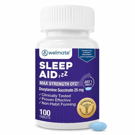[BRSRABQEAUBRMHTO] WELMATE - Nighttime Sleep Aid - Doxylamine Succinate 25 mg - for Adults & Children 12+ - 100 Tablets