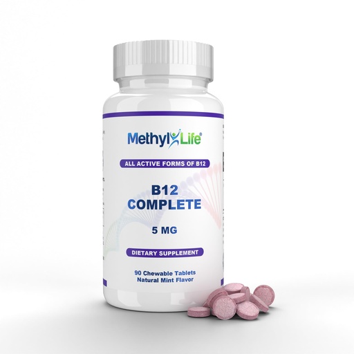 [BRSWKZDZOQDR23QV] Methyl-Life® B12 Complete – 5000 mcg Methylcobalamin + Hydroxy B12 + Adenosylcobalamin | Vegan, Non-GMO, Gluten-Free | 90 Chewable Tablets