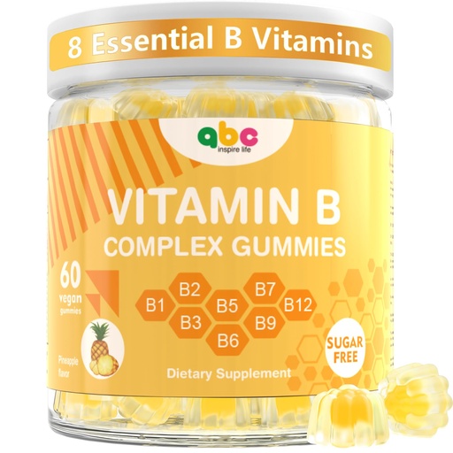 [BRSRACAZAR6REHI6] Vitamin B Complex Gummies for Adult Kid-Pineapple Flavor-Chewable Supplement with 8 Essential B Vitamins (B1, B2, B3, B5, B6, B7, B9, B12) Non GMO,Vegan 60 Count