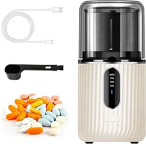 [BRSRMYLQOJ7BSCTO] Cordless Electric Pill Crusher Grinder - Pill Cutters for Small or Large Pills and Vitamin Tablets to Fine Powder - Electronic Pill Pulverizer - Removable Grinding Cup for Easy Cleaning