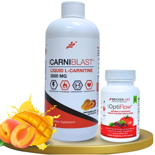 [BRSRAHACCF5WGF3V] Bricker Labs Power and Performance Duo: Carniblast Liquid L-Carnitine 3000 mg & Optiflow Blood Flow Supplement, 60 Capsules