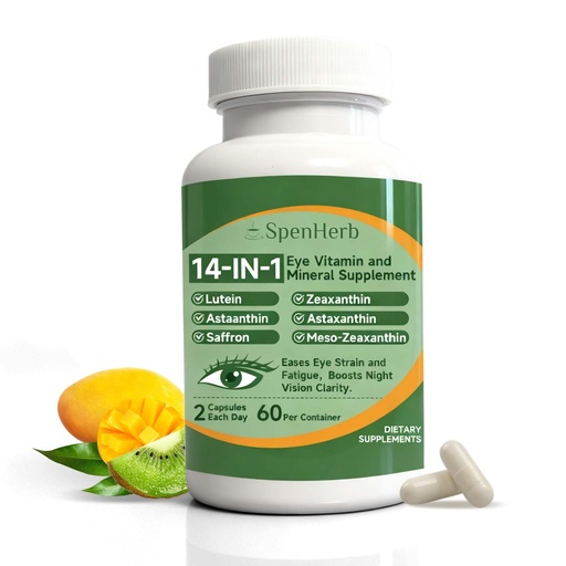 [BRSRGZ3RBMCWMC3X] Eye Vitamin and Mineral Supplement 14 in 1 Advanced Eye Formula Vision Support with Lutein and Zeaxanthin Vitamin C E Zinc Copper, Eye Health Supplements for Adults, 60 Capsules/1 PC