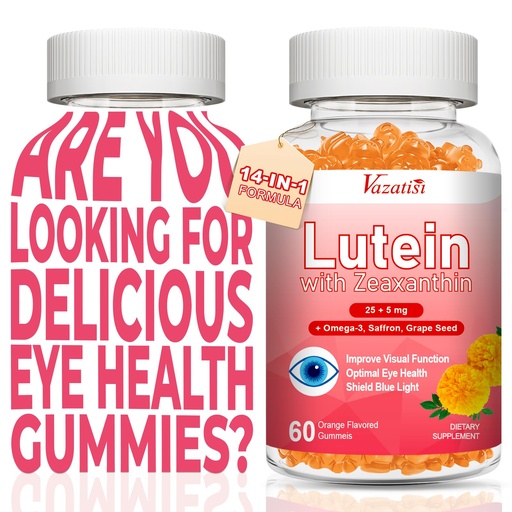 [BRSRAAAHA4MAEGTF] Lutein and Zeaxanthin Supplements Gummies, Advanced Eye Vitamin Supplement with Bilberry, Saffron, Grape Seed, Omega 3 for Macular Health, Dry Eye, Visual Function - Orange Flavor, 120 Count