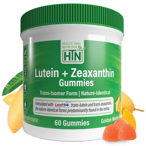 [BRSREHYQCMFQMEY3] Health Thru Nutrition Lutein + Zeaxanthin Gummies | Trans-Isomer Form | 20mg Lutein & 4mg Zeaxanthin Trans-isomers | Golden Mango Flavor | Eye Support | Non-GMO, Vegan| 60 Gummies