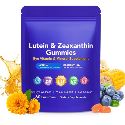 [BRSRGCYHDIGWCAD5] Lutein Gummies with Zeaxanthin, Eye Health Supplement with 20mg Lutein & 4mg Zeaxanthin, Enriched with Vitamins A C E, Daily Vision Support Chewable Gummies, Berry Flavor, 60 Count