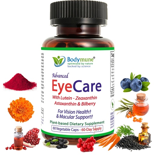 [BRSREYD6OYCBUFLA] Bodymune EyeCare with Astaxanthin, Lutein & Zeaxanthin Advanced Eye Health Supplement – Supports Retina Health, Dry Eyes & Vision Clarity – 60 Capsules – Plant-Based & Non-GMO, Vegan, Gluten-Fre