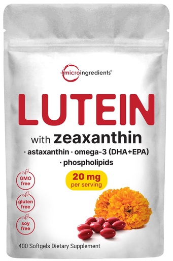 [BRSROBA5C4GQACIU] Lutein & Zeaxanthin 20mg Softgels, 400 Count, with Astaxanthin, Omega-3s, & Phospholipids | Eye + Vision Health Vitamins | Third Party Tested, Non-GMO, Gluten Free