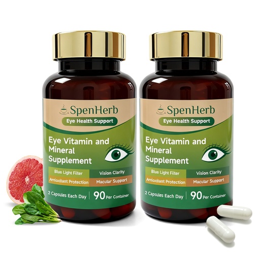 [BRSRGZQFCMOW23TA] Eye Vitamin and Mineral Supplement Vision Support, 90 Capsules with Lutein and Zeaxanthin Vitamin C E Zinc Copper, Eye Health Supplements for Adults, 2 PCS