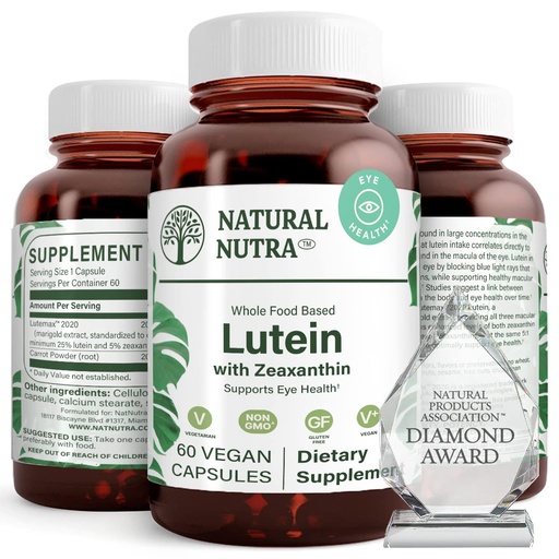 [BRSWG235BMMGMFI2] Natural Nutra Lutein and Zeaxanthin Supplement, Helps to Maintain Vision Health & Eye Health, Protects Cell in Eyes, Gluten Free, Enhanced Level of Zeaxanthin & Isomers, Soy Free, 20mg - 60 Capsules