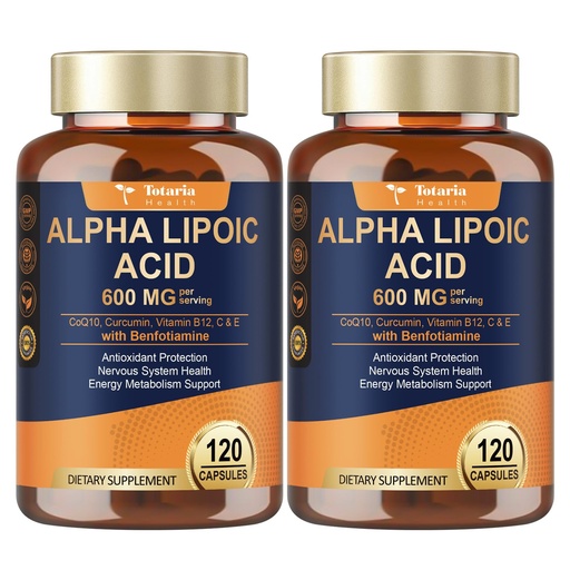 [BRSREFIDCBYRY33A] Totaria (2 Packs) Alpha Lipoic Acid 600mg with Benfotiamine 300mg - ALA Supplement Antioxidant for Nerve, Energy & Metabolism Support, Neuropathy Supplement, Anti-Aging, Non-GMO, Gluten Free, Vegan