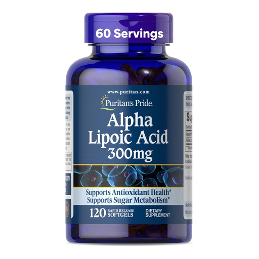 [BRSWIZQ3OV6GKHLC] Puritan's Pride Alpha Lipoic Acid 300mg, Dietary Supplement for Antioxidant Health, Sugar and Energy Metabolism Support, 4 Month Supply, 120 Rapid Release Softgels