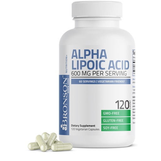 [BRSRMEI6DIIRECT7] Bronson Alpha Lipoic Acid 600mg Free Radical Scavenger Supports Antioxidant Health - Non-GMO, 120 Vegetarian Capsules (60 Servings)