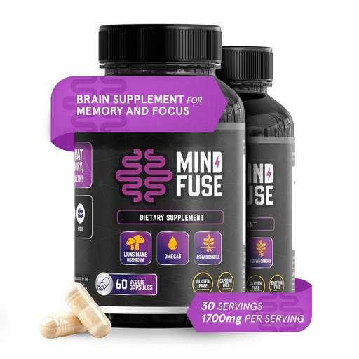 [BRSRABILCB7RO33P] (2 Pack) - Nootropic Memory Booster Supplement for Adults - Lion’s Mane Capsules with Omega-3, Ashwagandha & L-Theanine for Focus & Memory - Gluten-Free 120 Capsules