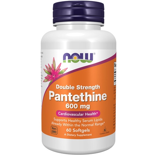 [BRSWIYYLBAFACEQ3] NOW Foods Supplements, Pantethine (Coenzyme A Precursor) 600 mg, Double Strength, Cardiovascular Health*, 60 Softgels