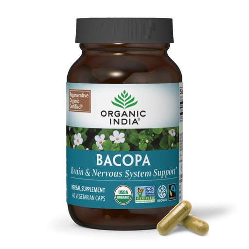 [BRSRAFQNBYPQMDL7] ORGANIC INDIA Bacopa Supplement - Bacopa Monnieri Organic, Brain, Focus, & Memory Support for Women & Men, Ayurvedic Herbs, Non GMO, Fairtrade Certified - 60 Vegan Capsules