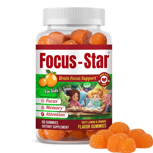 [BRSRGYLQOUHA4G3G] Focus Star Kids Focus Gummies, Omega 3 DHA Gummies for Kids, Children Vitamins for Brain, Memory & Concentration Support, Focus Gummies for Teens- 60 Count