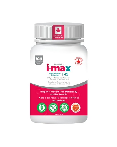 [BRSRGGT5BN4BMA3F] Pharmaris i-max Maintenance Iron Supplement, 45mg Elemental Iron-Polyschaccaride Complex + Vitamin C & B12, Iron Supplement for Women & Men, No Artificial Dyes, Orange Flavor, 100 Chewable Tablets