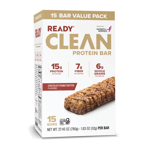 [BRSRGH33CMMAMETB] Ready® Protein Bars - High-Protein Snack with 15g Whey Protein, All-Natural Ingredients, Supports Lean Muscle and Recovery - Chocolate Peanut Butter (15 Pack)