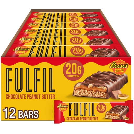 [BRSRAHA5DJ6GCGYU] FULFIL Chocolate Peanut Butter Flavored Protein Bar Made with REESE's Peanut Butter, Gluten Free with 20g Protein, Pantry Staples, 12 Count