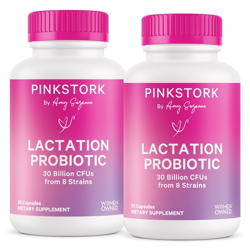 [BRSRABQYDIHGACT2] Pink Stork Lactation Probiotic - 30 Billion CFUs Multi Strain Postnatal Probiotics for Breastfeeding Women - Support Breast Milk & Gut Health, Postpartum Essentials, 60 Capsules