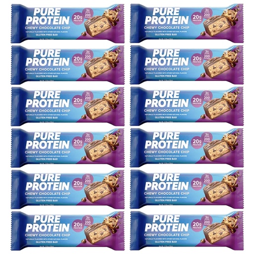 [BRSROBQLBEFQY33L] Pure Protein Bars, High Protein, Nutritious Snacks to Support Energy, Low Sugar, 1.75 oz Gluten Free, 12 Count Chewy Chocolate Chip