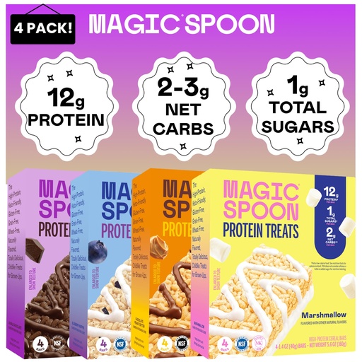 [BRSROBANOYNBAYA2] Magic Spoon Treats - 16 High Protein Bars: 4 Blueberry Muffin, 4 Double Chocolate, 4 Marshmallow, 4 Chocolate Peanut Butter - High Protein Gluten Free Snack - Sugar & Gluten Free Protein Cereal Bar