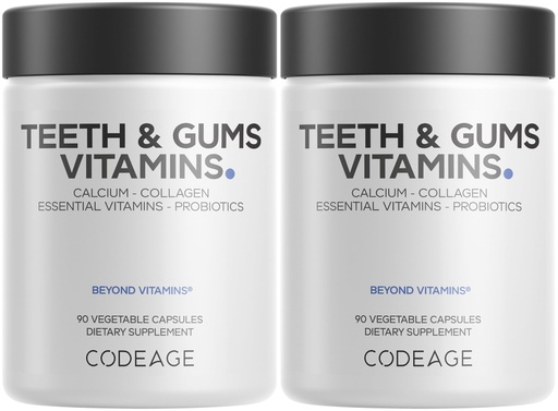 [BRSRM2QYOIHAADLH] Codeage Teeth & Gums Vitamins + Oral Probiotics Supplement for Mouth - Whole Food Calcium, Collagen, Potassium, Vitamin C, D3, K2, Zinc – Oral Care & Dental Multivitamin Supplements - 2 Pack
