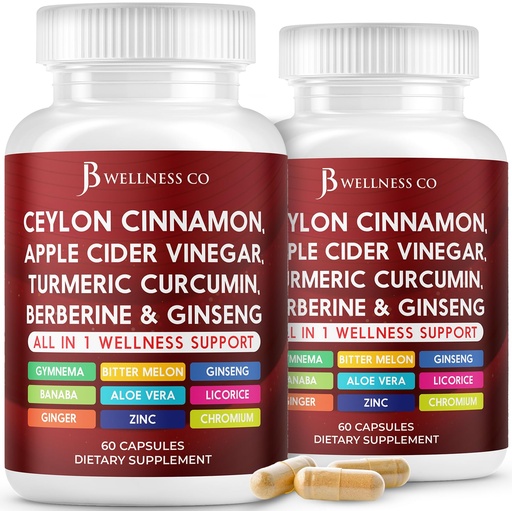 [BRSRACAOBB7QAADL] Ceylon Cinnamon, Turmeric, ACV, Ginseng, Aloe Vera, Berberine Plus Banaba, Ginger Root - 120 Capsules