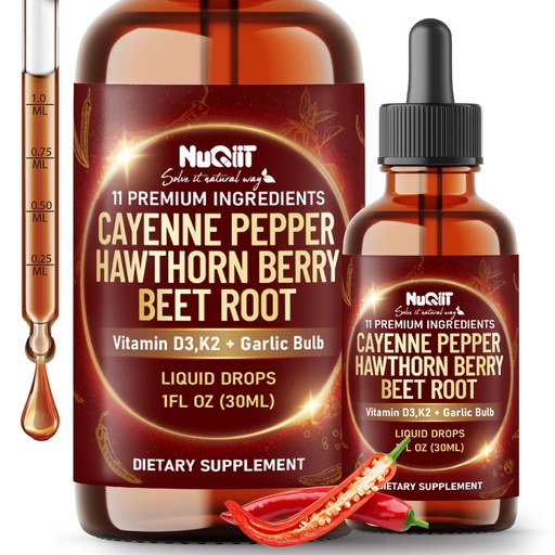 [BRSRE235OEHGYEY6] 11in1 Cayenne Pepper Liquid Drops with Hawthorn Berry, Beet Root, Turmeric, Ginger and More - 30ml Liquid Drops for 30Days