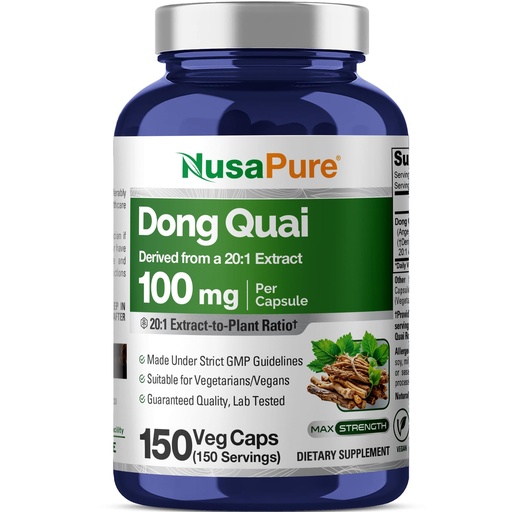 [BRSRAALROEBROGTP] NusaPure Dong Quai, 100 mg, 150 Veg Capsules (Non-GMO, Vegan)