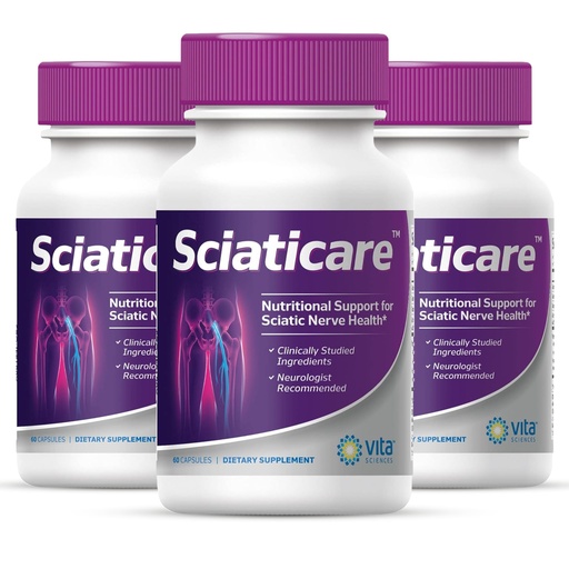 [BRSRAZY3AUPGACLV] Vita Sciences Sciaticare Nerve Soothing Supplement Vitamins with Natural R-ALA Form 40X Strength, NOT Synthetic Alpha Lipoic Acid (ALA) - Lower Lumbar Sciatica - 60 Count (Pack of 3)