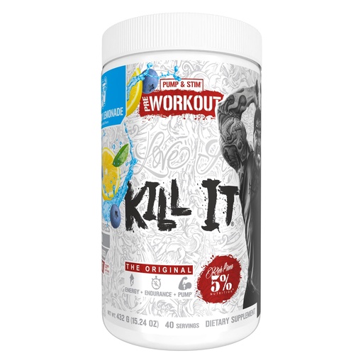 [BRSRAGI7CMPQI3LV] 5% Nutrition Rich Piana Kill It Pre Workout Powder w/Creatine, Caffeine, Beta Alanine, Hydroprime Glycerol for Pump, Strength, Endurance | 20/40 Srvgs (40 Servings, Blueberry Lemonade)