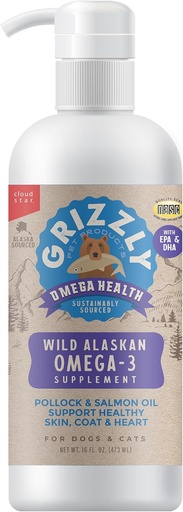 [BRSWGZQHO4IQGD34] Grizzly Pet Products Omega Health Liquid Omega-3 Supplement for Dogs and Cats, 16 Ounce Bottle