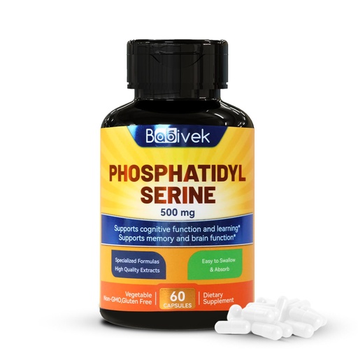 [BRSREYAFCUPBGH3H] Phosphatidyl Serine 500mg, Phospholipid Compound Derived from Soy Lecithin, Supports Cognitive Health and Brain Function, 60 Vegetable Capsules Non-GMO, Gluten-Free, Vegetarian Friendly
