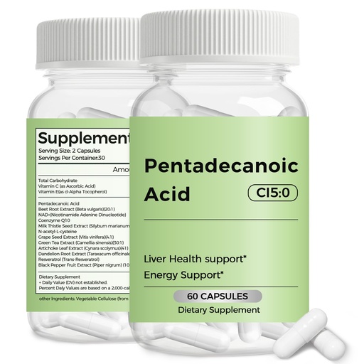 [BRSRGGT4BMIQADI3] Pentadecanoic Acid, C15:0 Supplement, Supports Metabolic and Mitochondrial Health. Sourced from High-Altitude Goat Milk - 60 Capsules