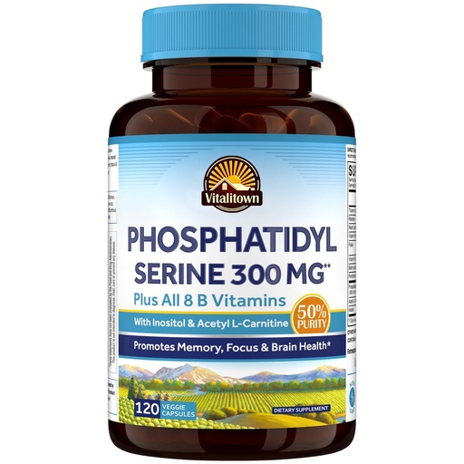[BRSREYYPPJ7GKF3K] Vitalitown Phosphatidylserine 300mg, Inositol, Acetyl L-Carnitine, Vitamin B Complex with Biotin, B12, B1, B2, Niacin, B5, B6, Folate, Brain Supplements for Memory and Focus, 120 Vegan Capsules