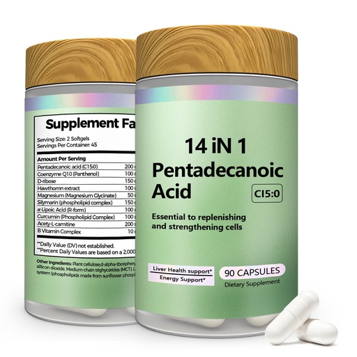 [BRSRGBA2AEORQYLU] Pentadecanoic Acid Liposome Supplement, C15:0 Supplement Cellular Membrane Support with L-Carnitine & Ubiquinol CoQ10-90 Capsules